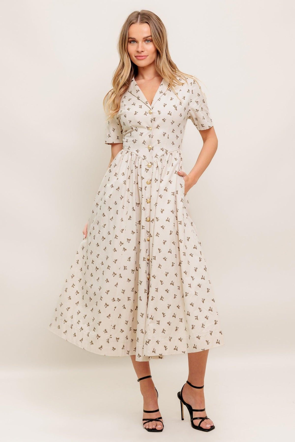 CANDY KISS BEIGE WOVEN MIDI DRESS