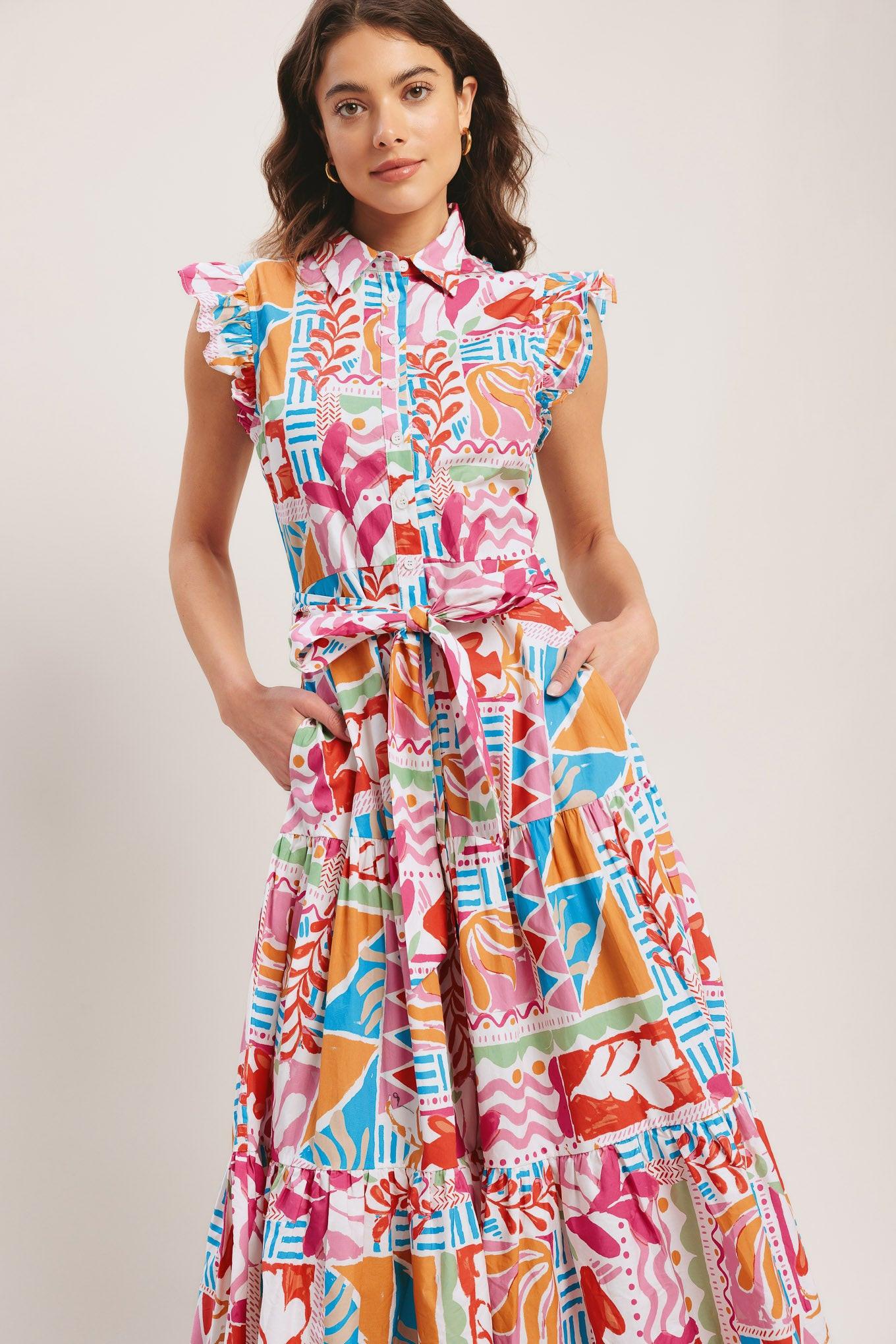 RIVIERA MOSAIC WOVEN MIDI DRESS