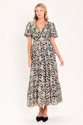 ASHEN FLORAL MAJESTY WOVEN LACE MIDI DRESS