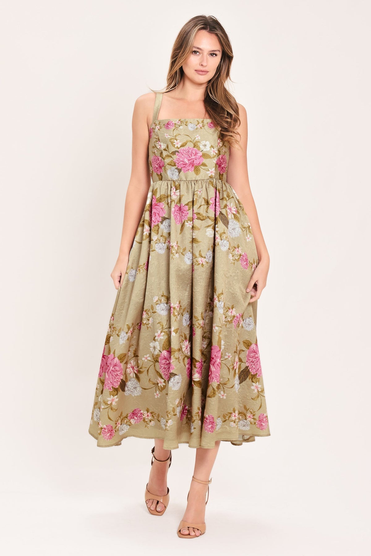 SWEET PEONY MORNING WOVEN MIDI DRESS
