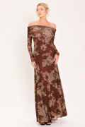 BURNT SIENNA SERENADE POWER MESH MAXI MAXI DRESS