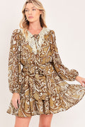 HAZELNUT LACE STORY WOVEN MINI DRESS
