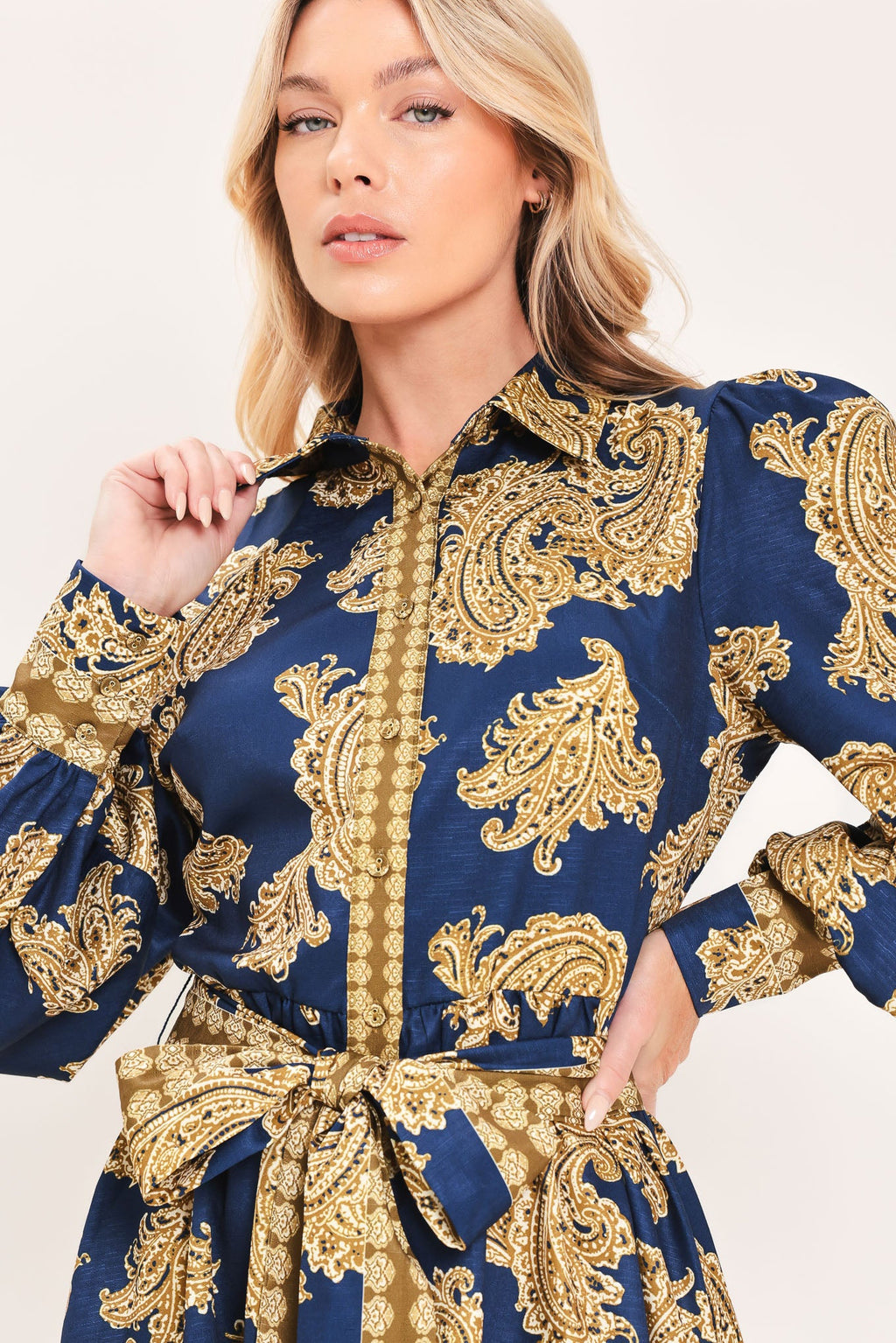 SAPPHIRE ORNAMENT WOVEN MINI SHIRT DRESS
