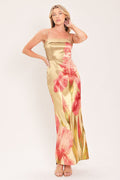 ROSÉ GARDEN GLEAM WOVEN COLUMN MAXI DRESS