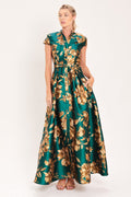 EMERALD GOLDEN BLOOM WOVEN MAXI DRESS