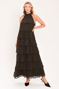 DEEP BROWN LACE DRIFT HALTER WOVEN MAXI DRESS