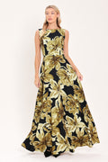 ANTIQUE GOLD BLOOM WOVEN MAXI DRESS