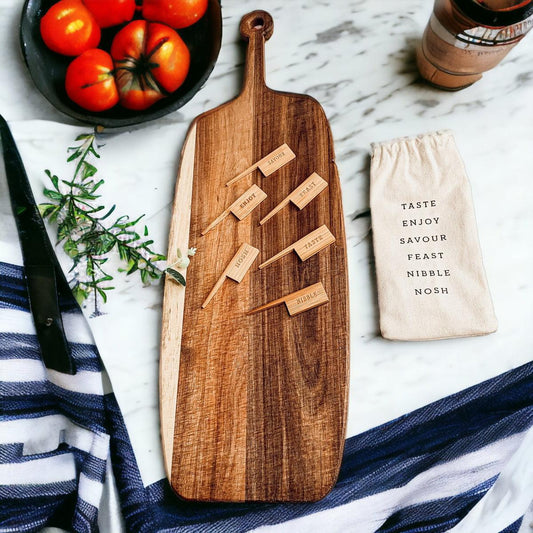 Charcuterie Board with Bamboo Markers – 23 x 8 in