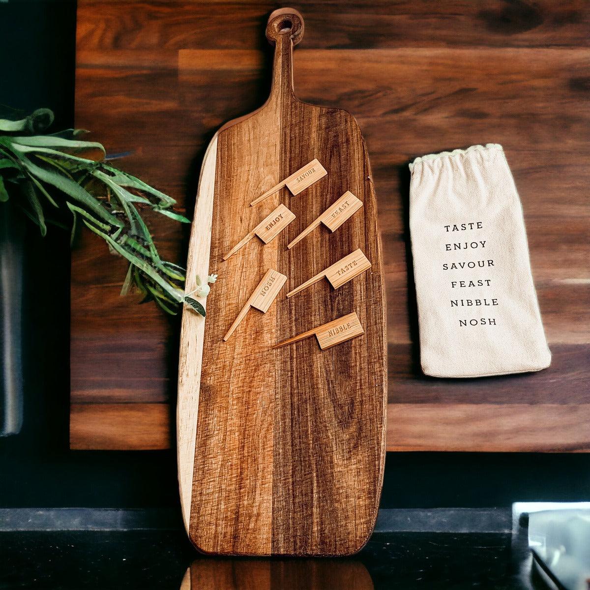 Charcuterie Board with Bamboo Markers – 23 x 8 in