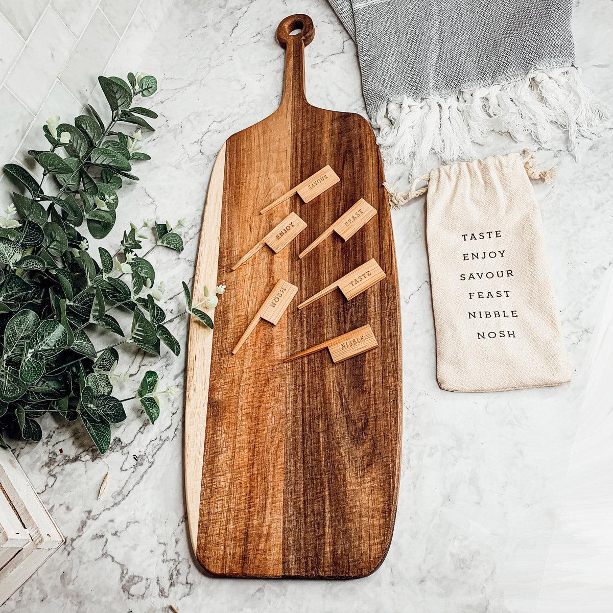 Charcuterie Board with Bamboo Markers – 23 x 8 in