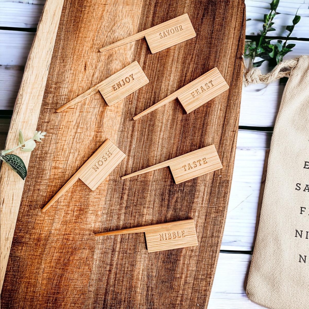 Charcuterie Board with Bamboo Markers – 23 x 8 in