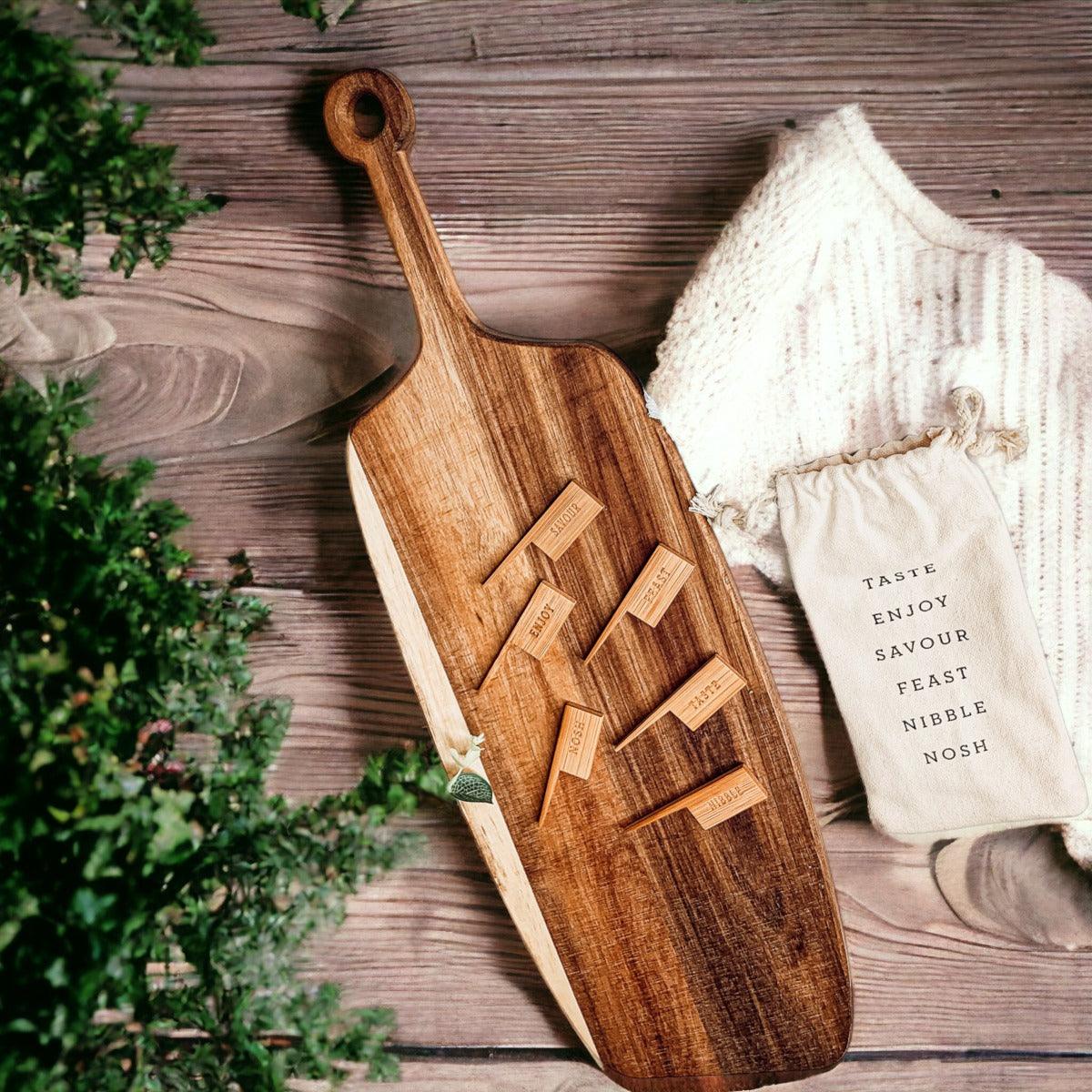 Charcuterie Board with Bamboo Markers – 23 x 8 in