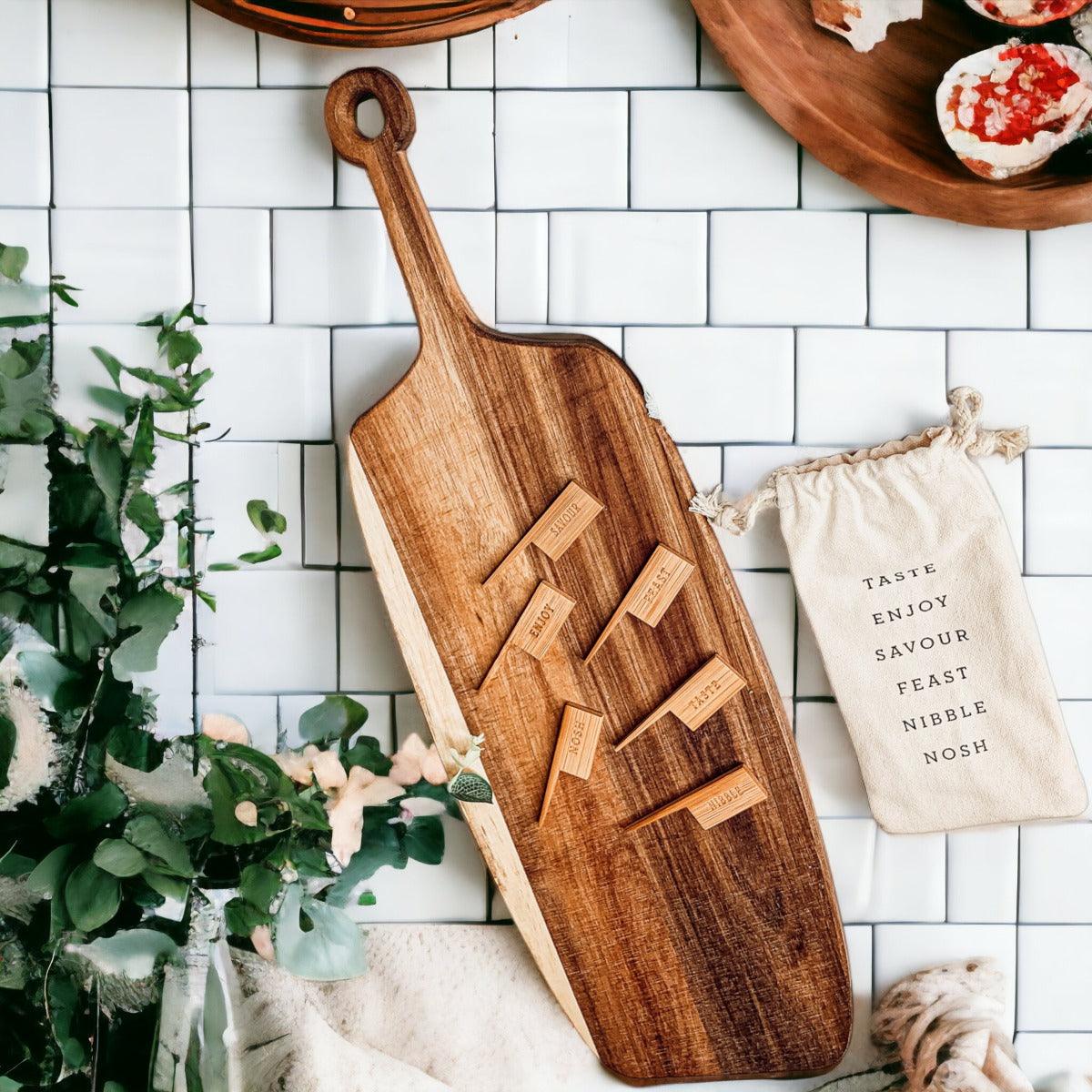Charcuterie Board with Bamboo Markers – 23 x 8 in