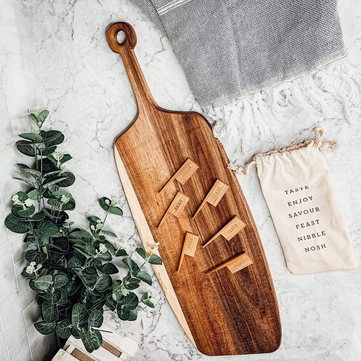 Charcuterie Board with Bamboo Markers – 23 x 8 in