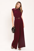 DARK CHERRY COLUMN WOVEN JUMPSUIT