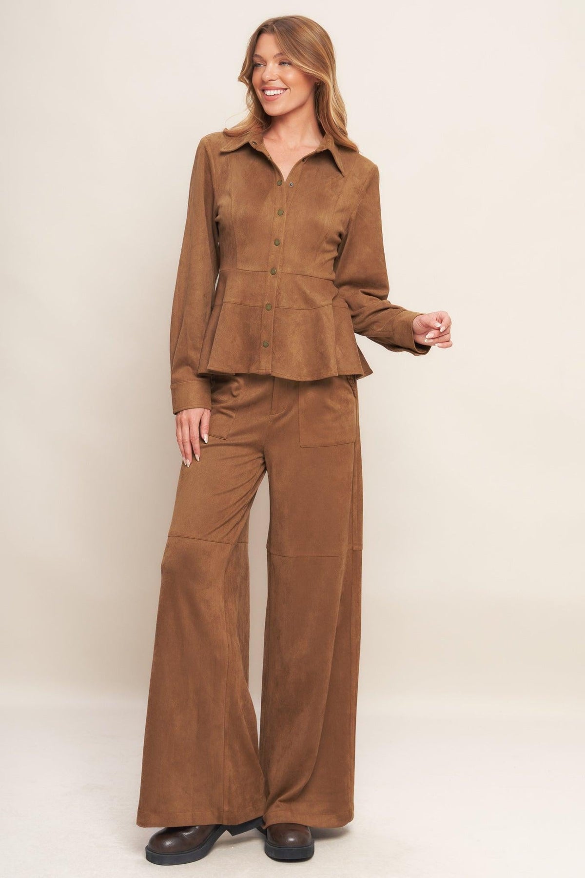 REFINED IMPRESSION FAUX SUEDE TOP