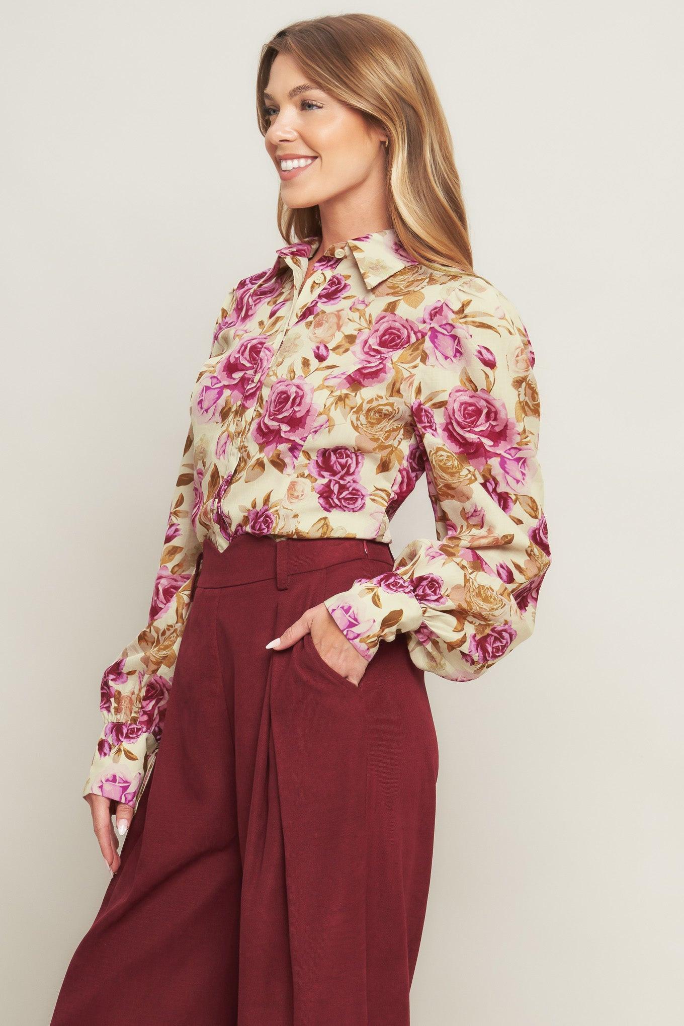 PARISIAN ROSE DREAM WOVEN TOP
