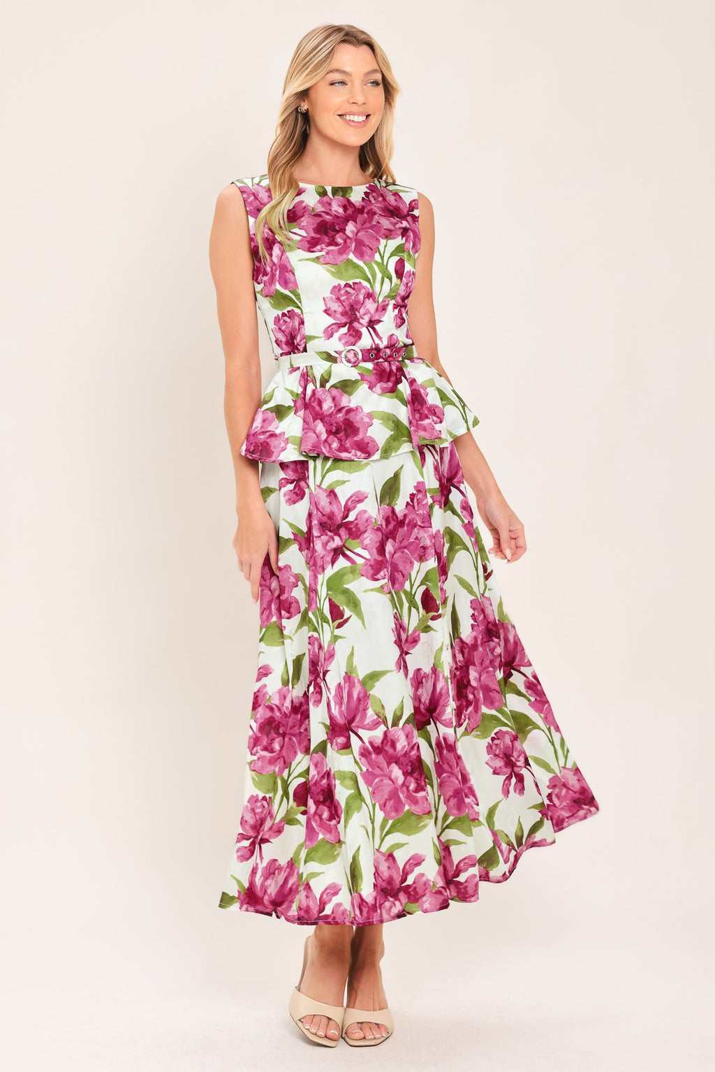 ROMANTIC ROSE PEPLUM WOVEN TOP
