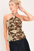 EARTHY FLORAL TEMPTATION POWER MESH TOP