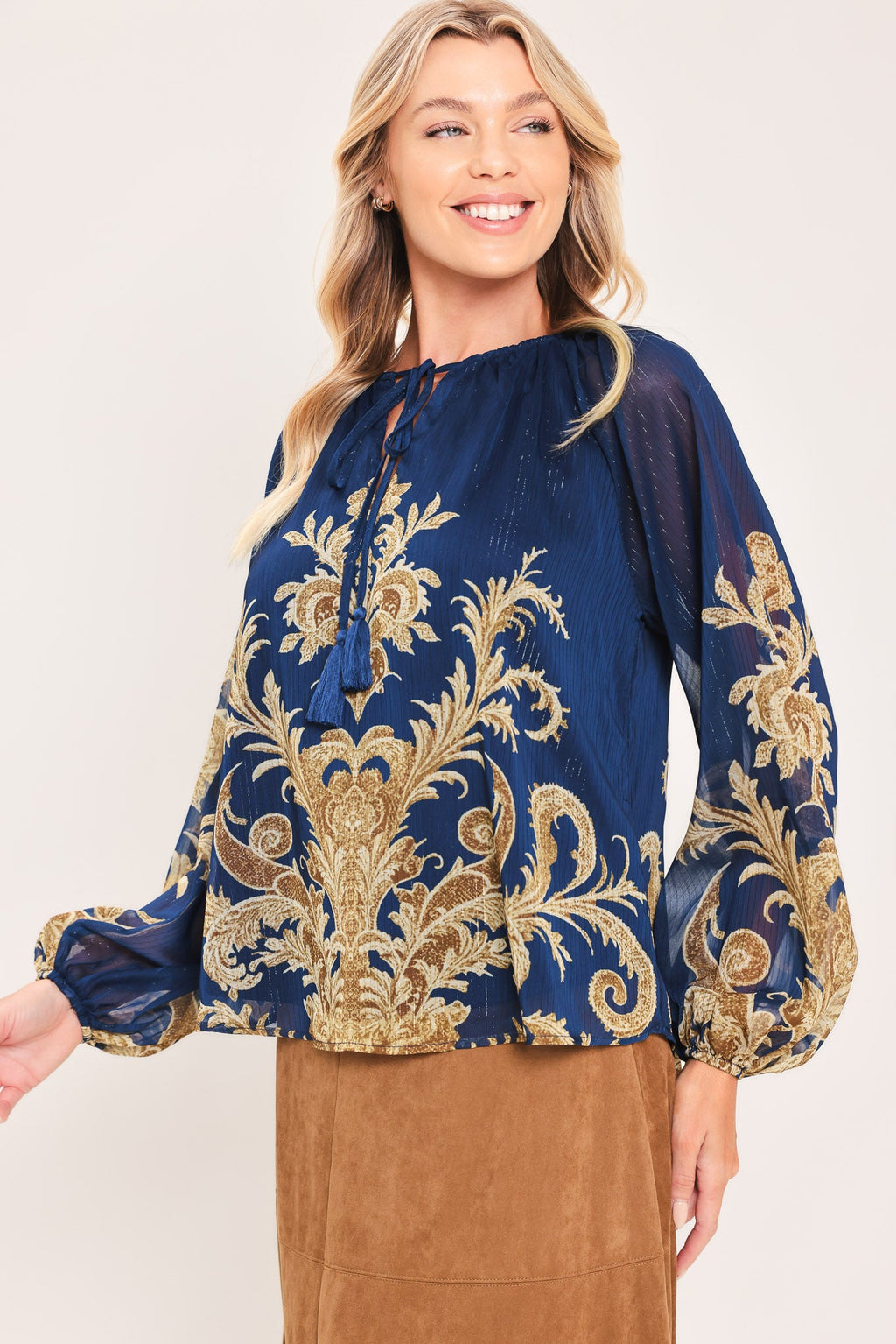 MIDNIGHT HERITAGE FLOW WOVEN TOP