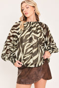 ESPRESSO ZEBRA DRIFT WOVEN TOP