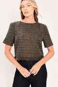 DARK CHAMPAGNE SPARK WOVEN TWEED TOP