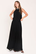 JEWEL HOUR BLACK EMBELLISHED HALTER & WIDE-LEG PANTS SET
