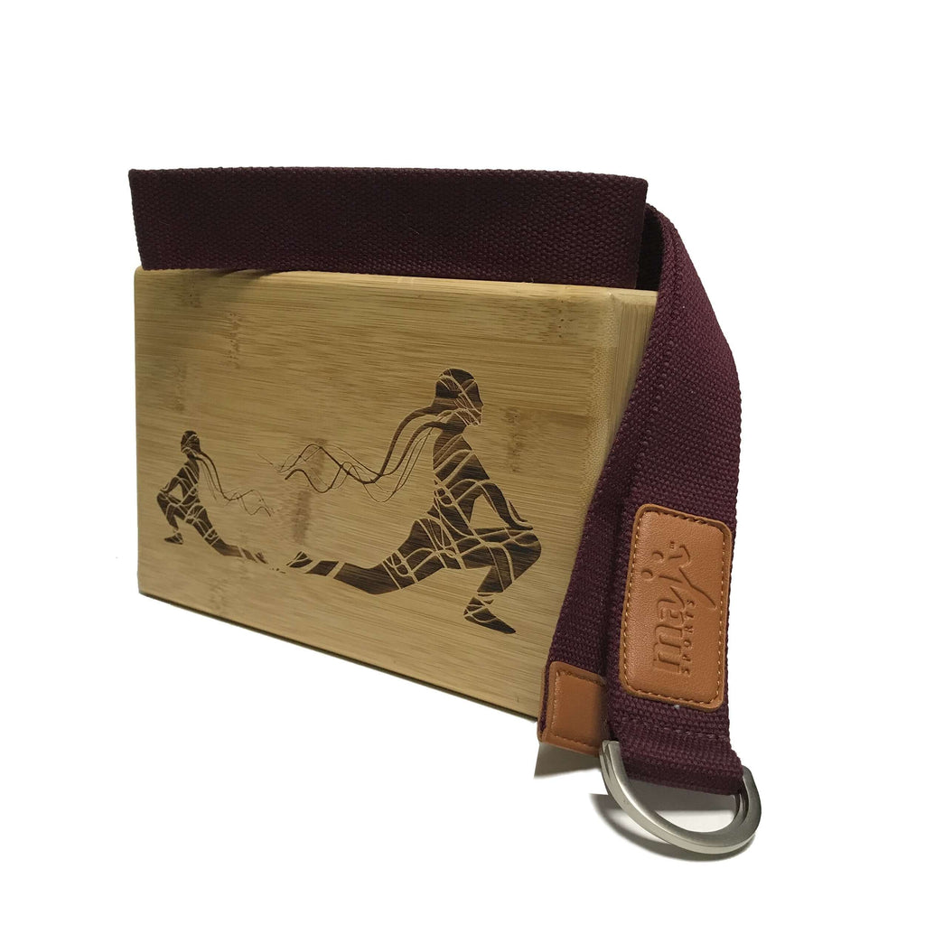 Laser Engraved Bamboo Yoga Block & Strap Combo