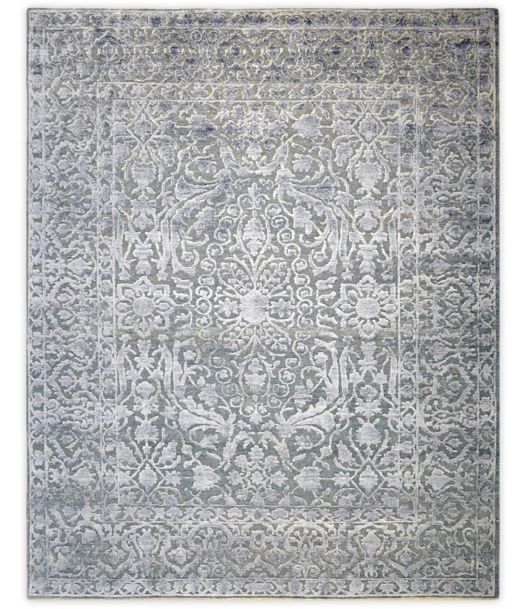 Modern Silver And Gray Hand Knotted Bamboo Silk 8x10 Area Rug