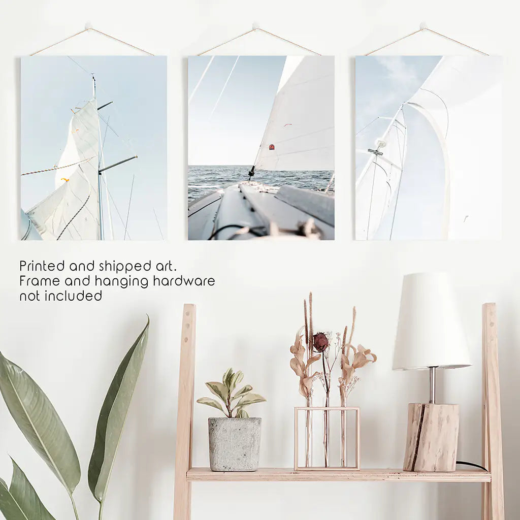 Coastal Sailboat Wall Art Set of 3. Nautical Ocean Sailing Prints