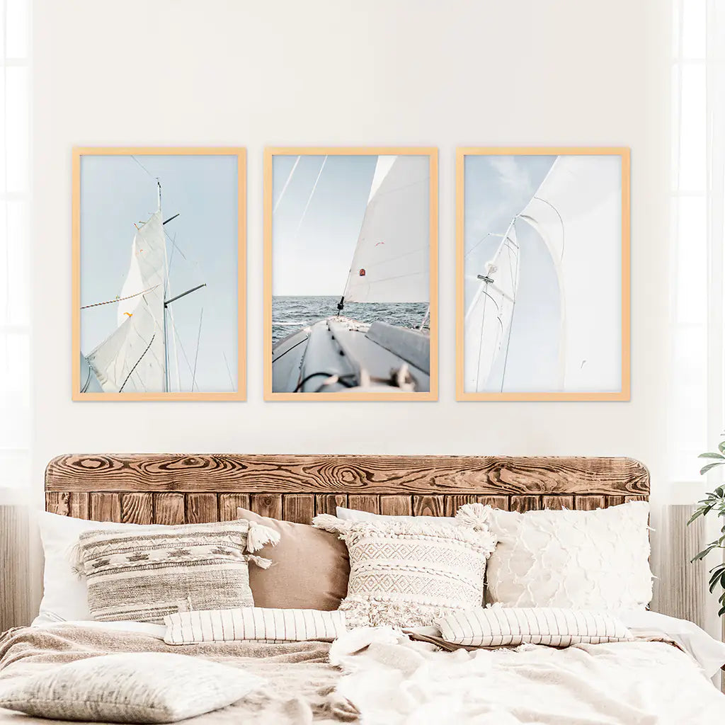 Coastal Sailboat Wall Art Set of 3. Nautical Ocean Sailing Prints