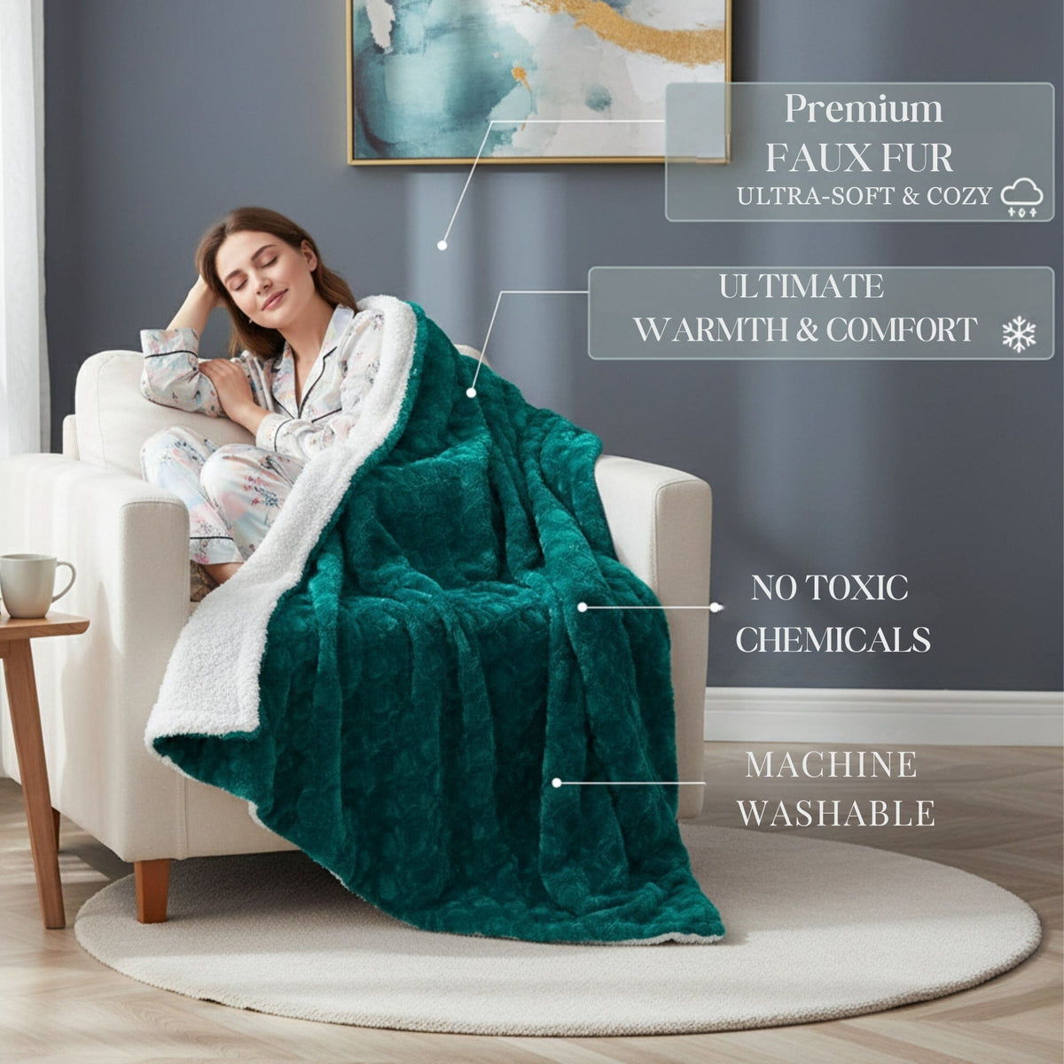DaDa Green & Blue Faux Fur Sherpa Throw Blanket