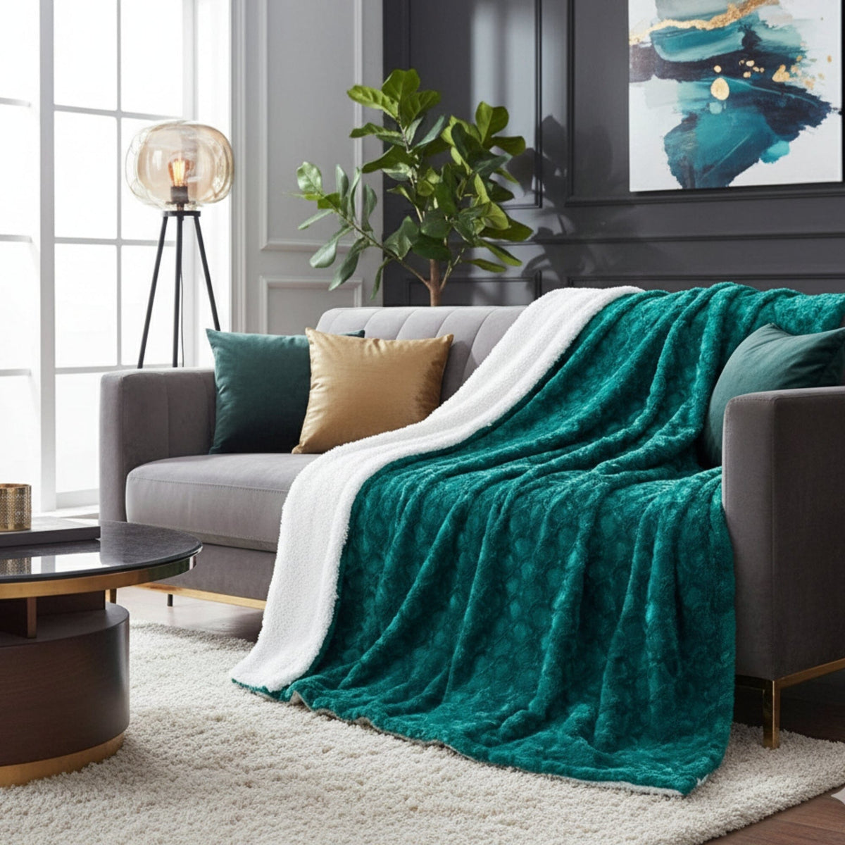 DaDa Green & Blue Faux Fur Sherpa Throw Blanket
