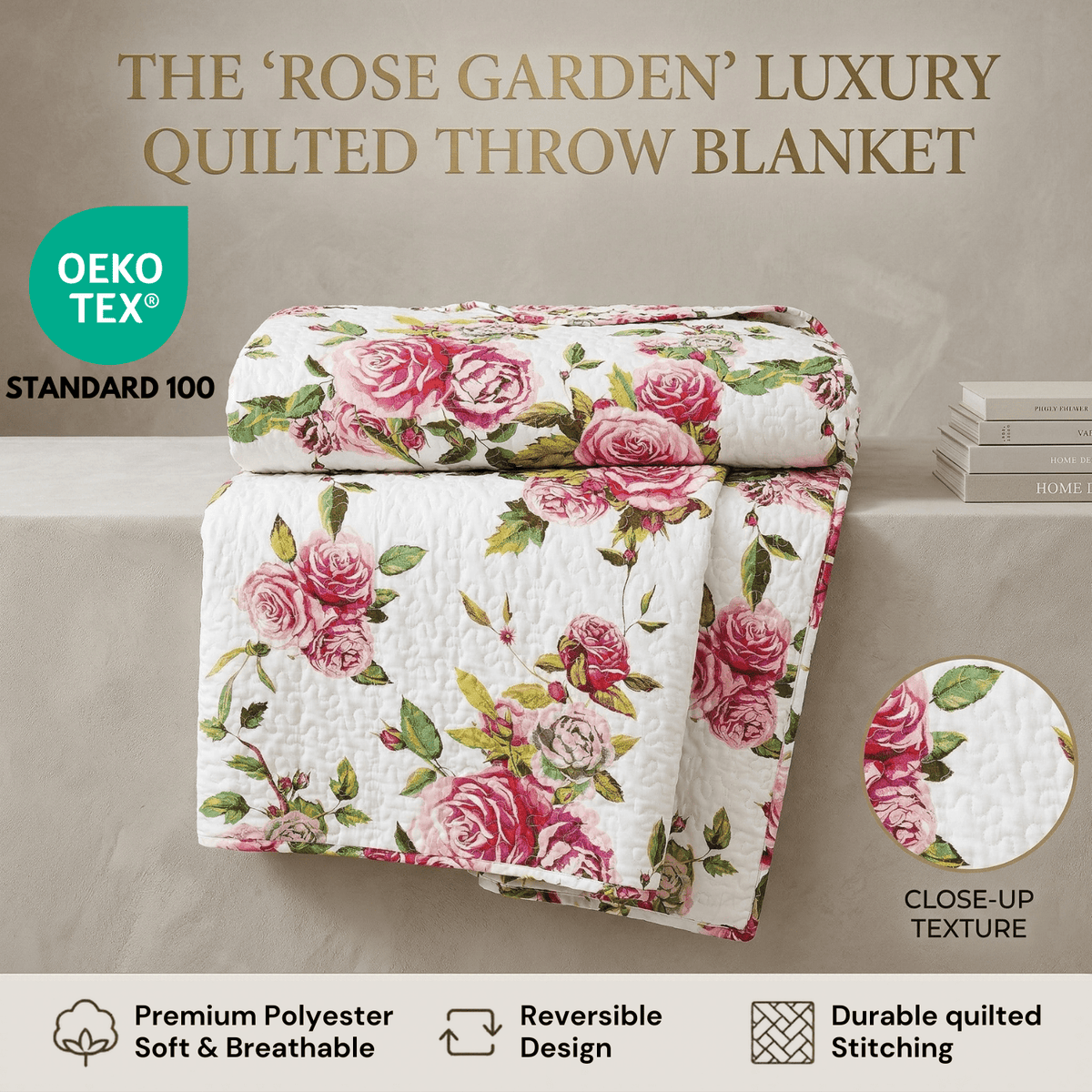 DaDa Romantic Roses Quilted Throw Blanket – 50 x 60 in
