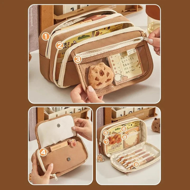 Cute Capybara Buddies Backpack With Pencil Case