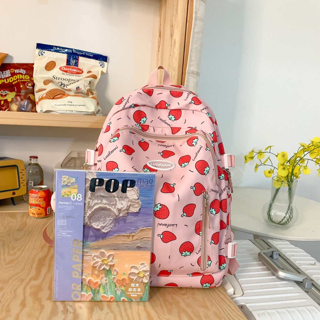 Strawberry Print Waterproof Backpack