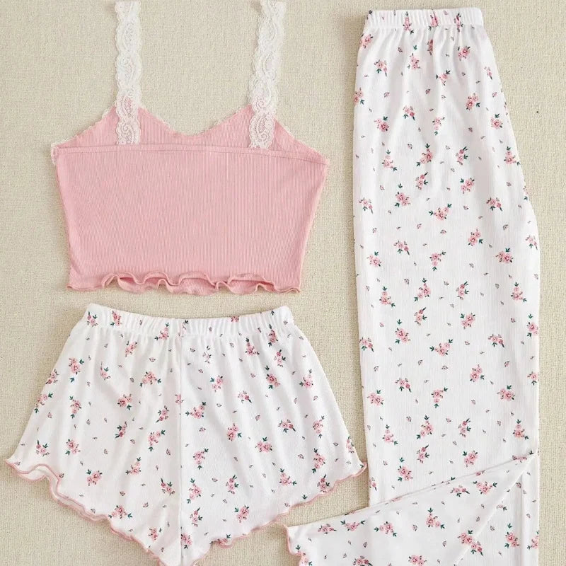 Pink & White Floral Pajamas Set