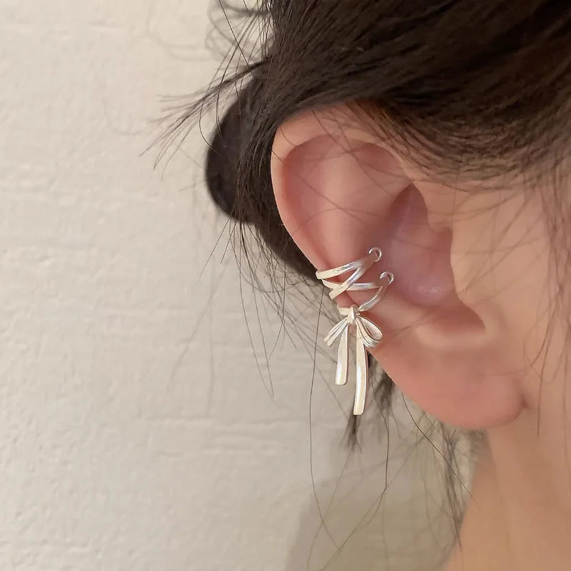 Cute Silver Bow Knot Ear Clips