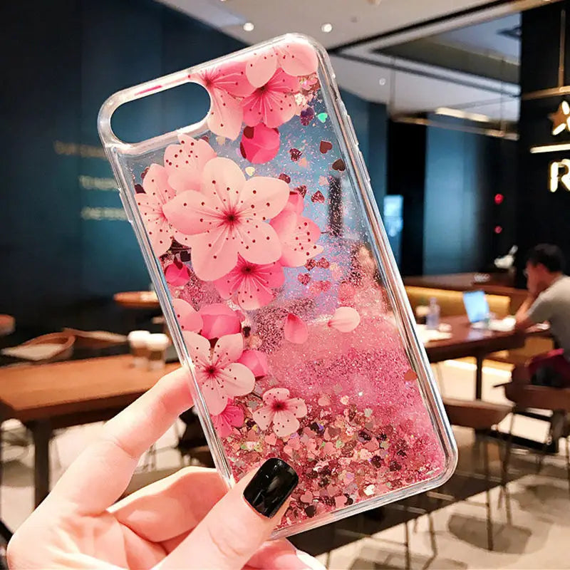 Sakura Liquid Glitter iPhone Case