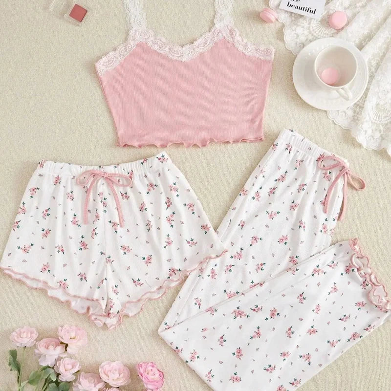 Pink & White Floral Pajamas Set