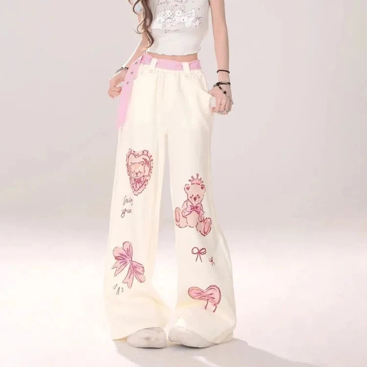Kawaii Teddy Bear Print Pants