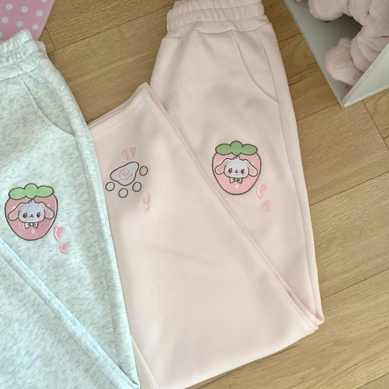 Kawaii Pastel Strawberry Puppy Casual Pants