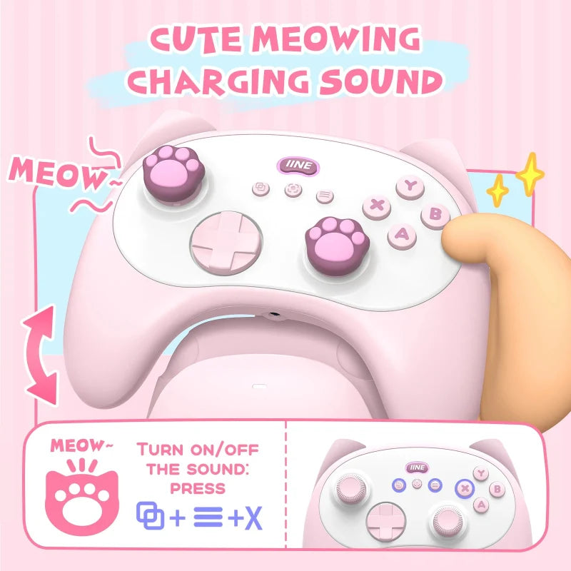 Kawaii Meowing Neko Wireless Controller With Charging Dock NS