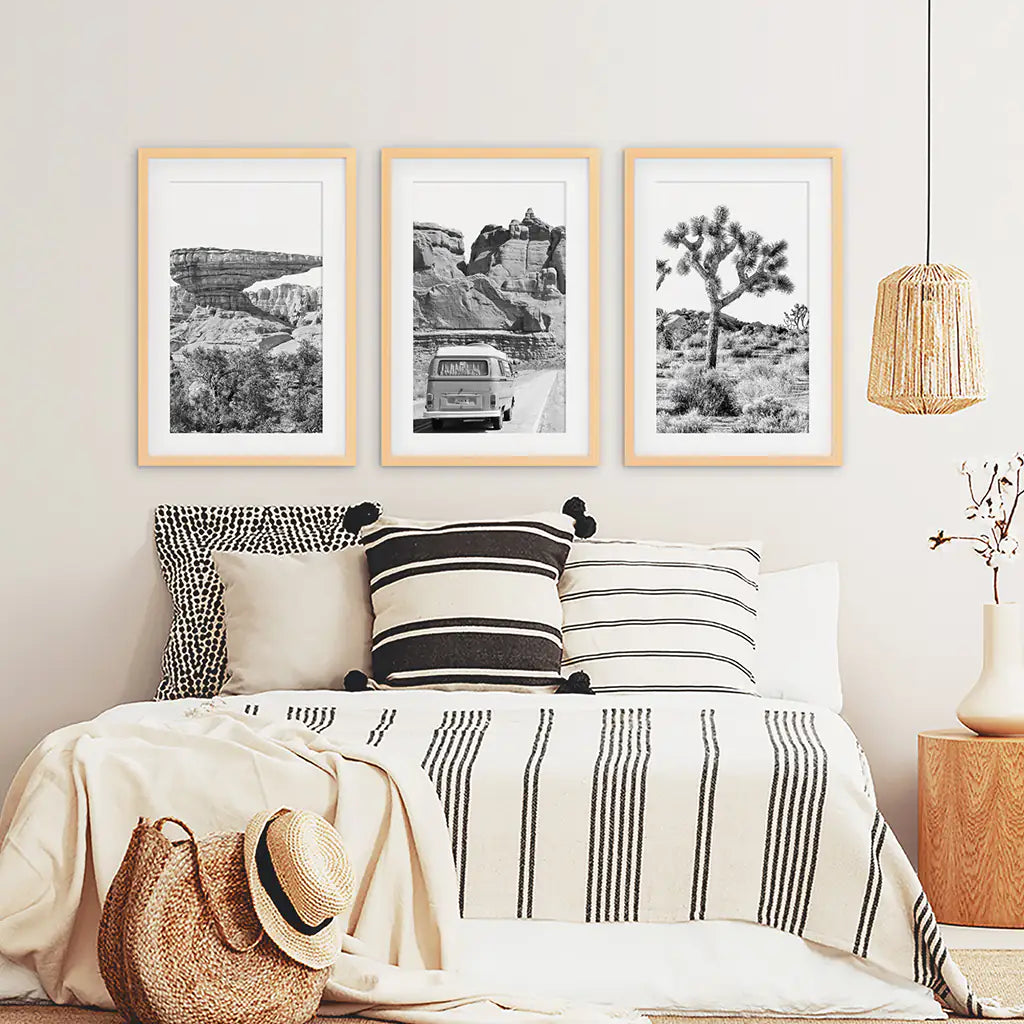 Black and White Desert Set of 3. Vintage Camper, Joshua Tree