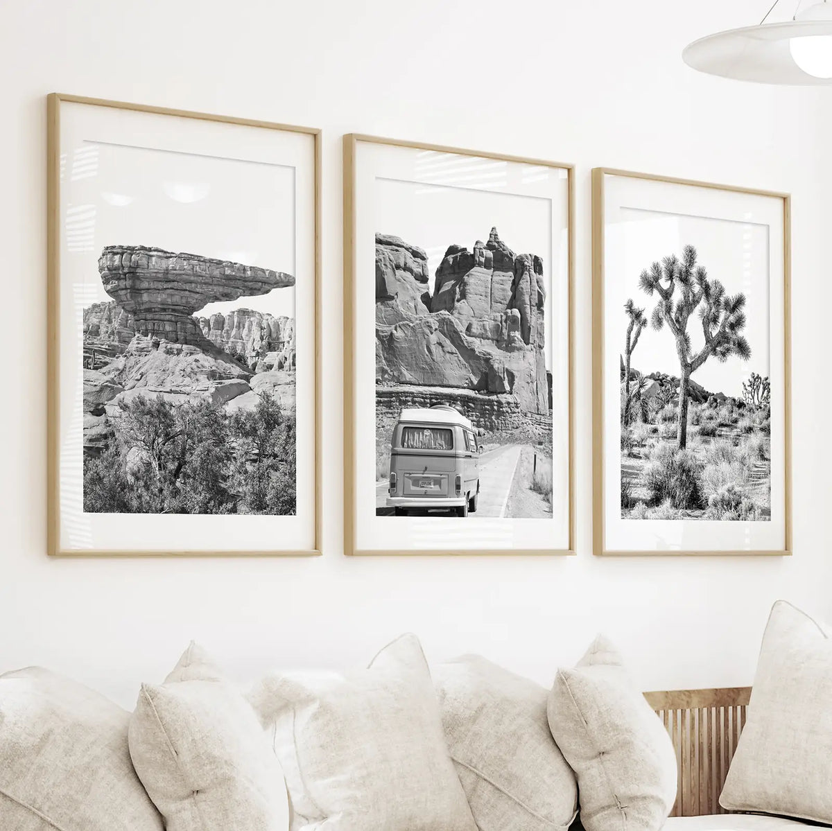 Black and White Desert Set of 3. Vintage Camper, Joshua Tree