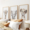 Cute Set of 3 Watercolor Jungle Animal Wall Art