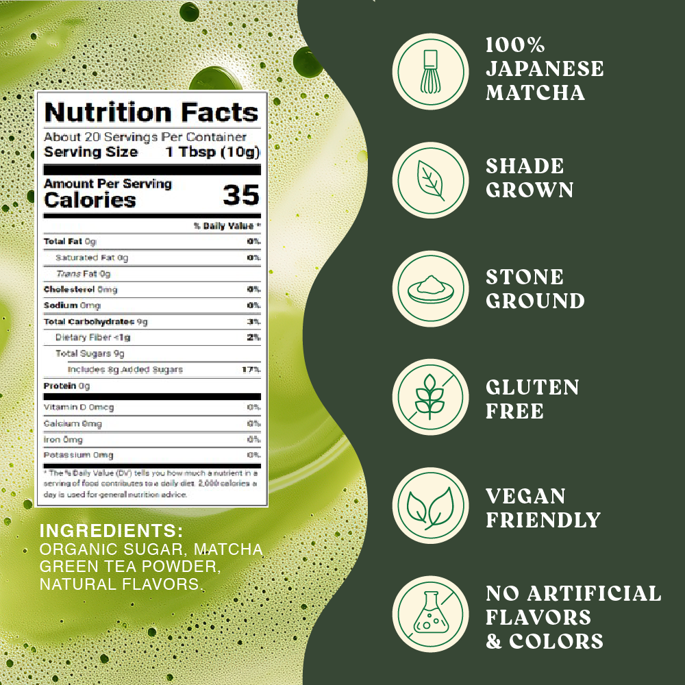 Harmony Matcha Vanilla, Premium Shade-Grown Japanese Matcha, Sweetened with Organic Sugar, 20 Servings