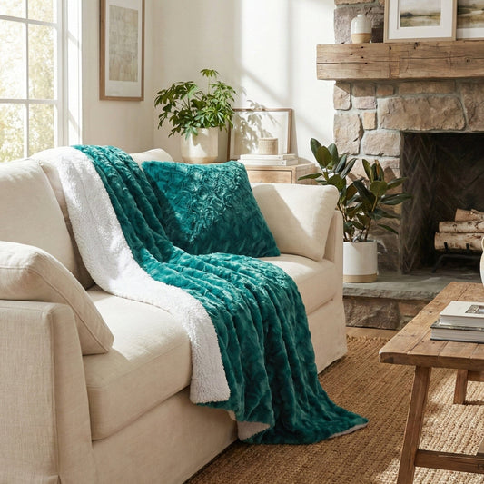 DaDa Green & Blue Faux Fur Sherpa Throw Blanket