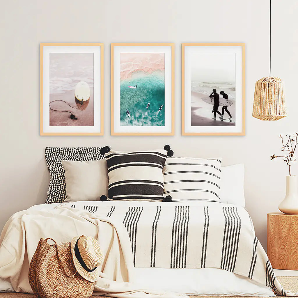 California Surfing Vibe. Beige Turquoise Coastal Prints Set
