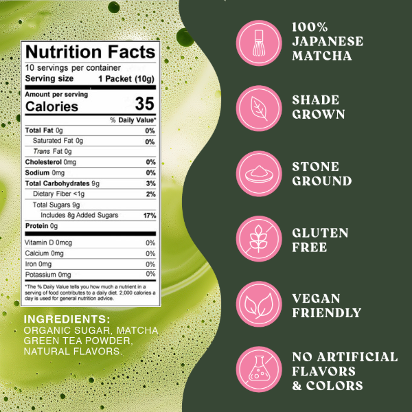 Harmony Matcha Strawberry, Premium Shade-Grown Japanese Matcha, Sweetened with Organic Sugar, 10 Count Per Carton